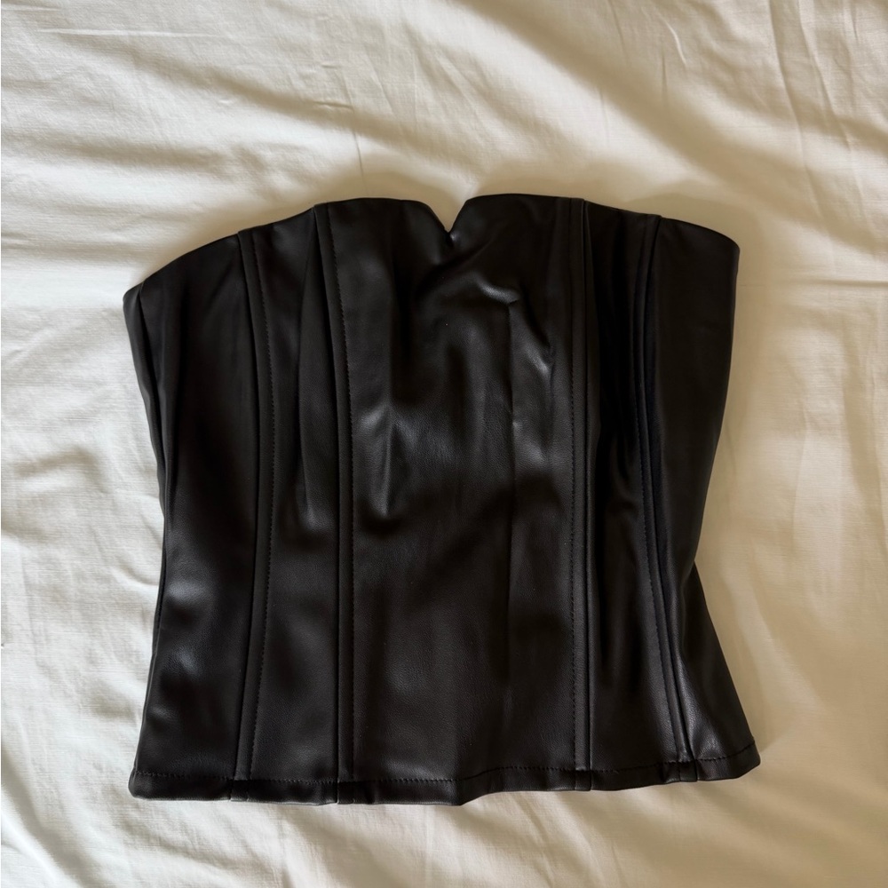 Pull&Bear Black Faux Leather Corset Top